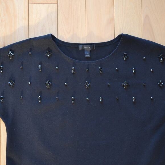 J Crew Short Sleeve Blouse Top Embellished Bejeweled Size Small Black - Picture 2 of 4